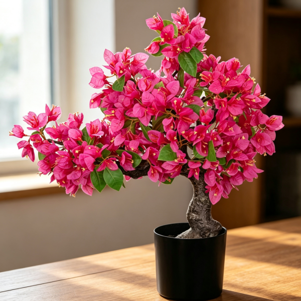 20 8 Inch Hot Pink Artificial Bougainvillea Bonsai with Black Pot